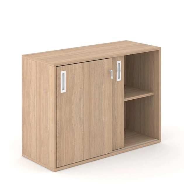 Gastheer van Absoluut kijken Lage houten archiefkast met schuifdeuren | Officetopper.com