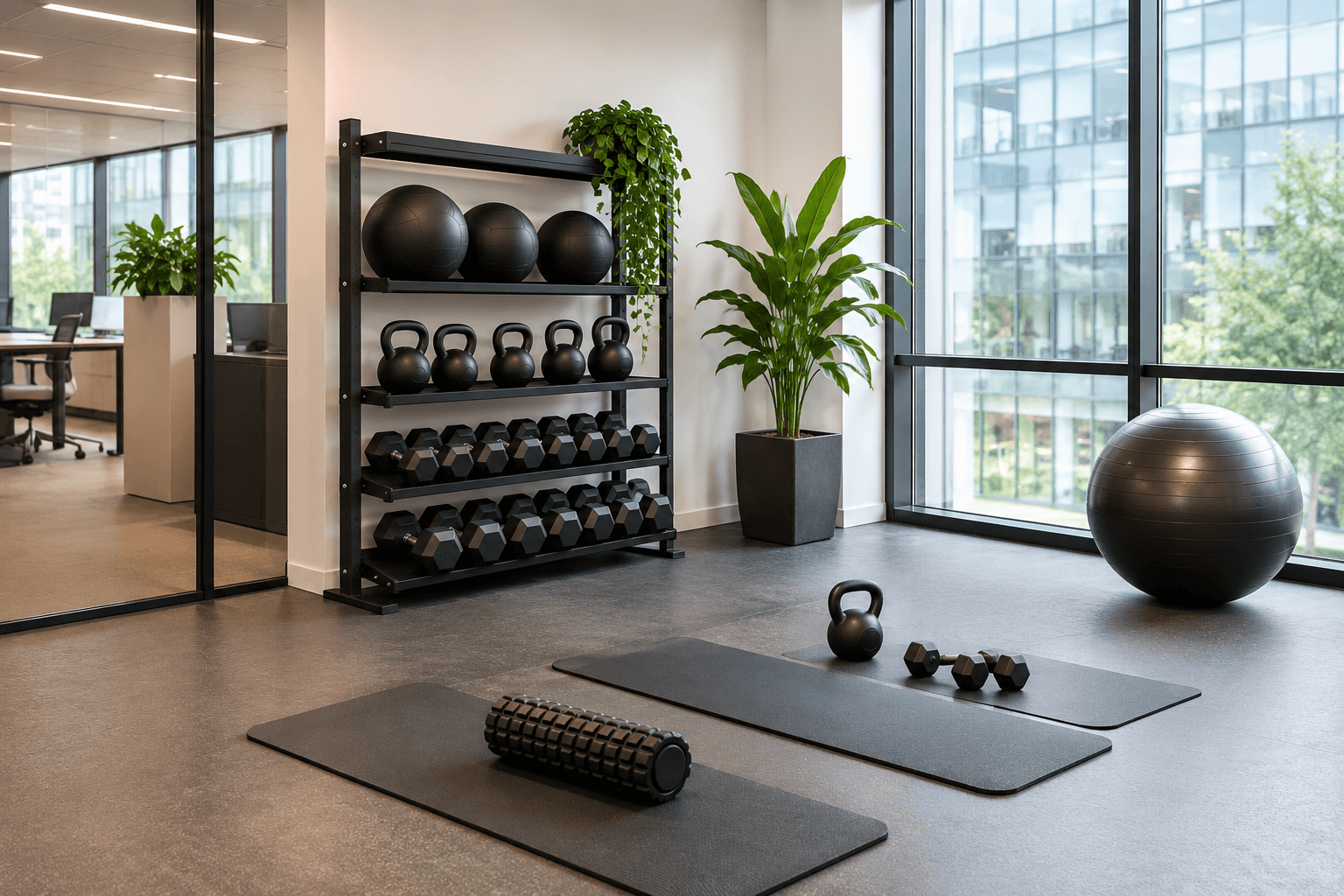 Kantoor met fitnessruimte