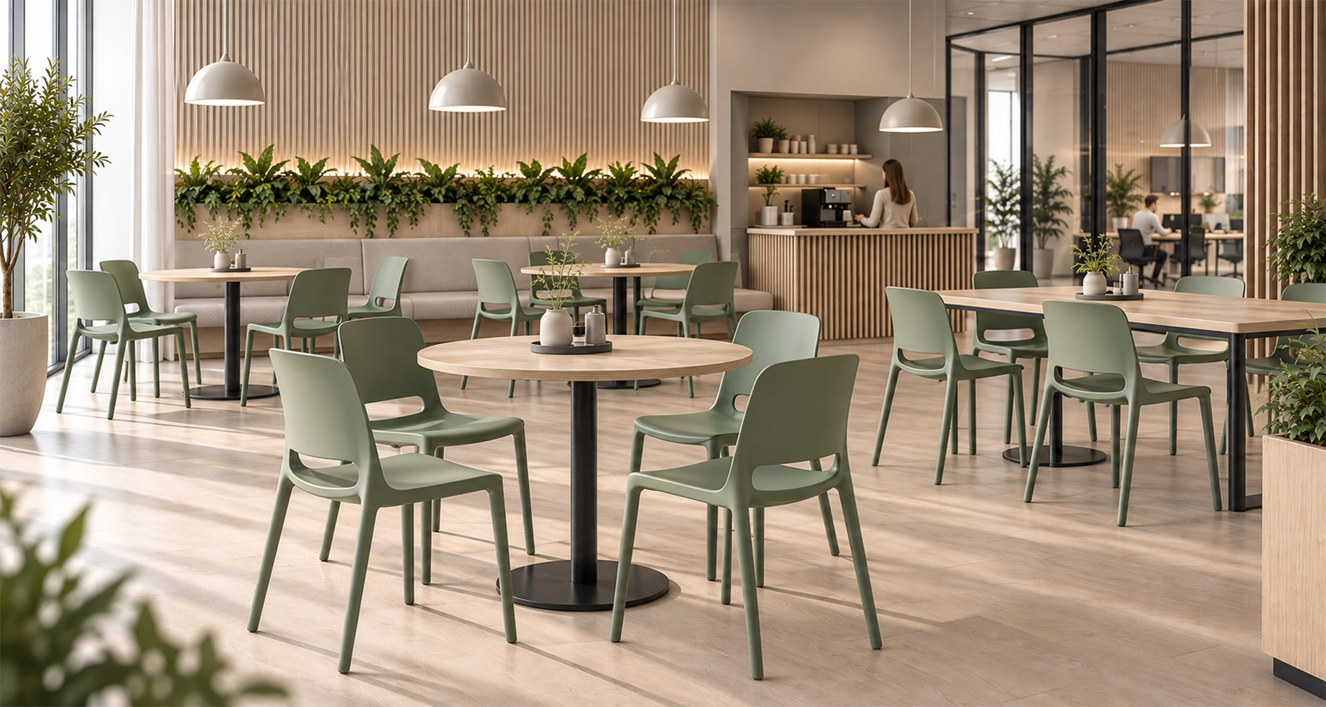 Kantinestoelen in een moderne bedrijfskantine
