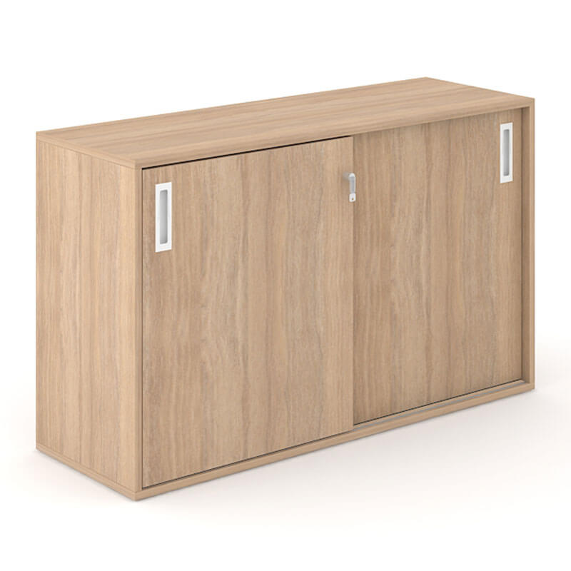 Lage houten archiefkast met schuifdeuren | Officetopper.com